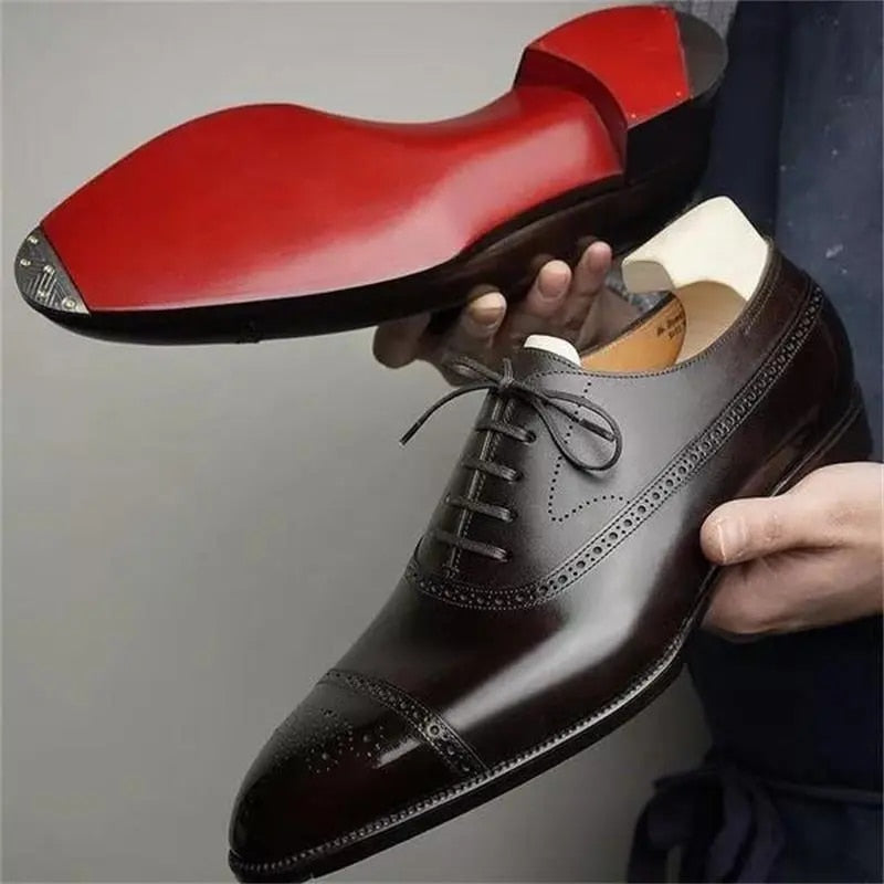 Classic brown men's brogue oxford formal shoes with a polished finish, perfect for office wear & smart casual events.