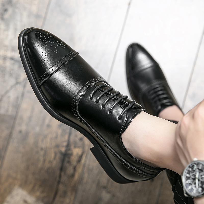 High-quality men's formal brogue oxford dress shoes, polished for a sleek look, suitable for business & special events.
