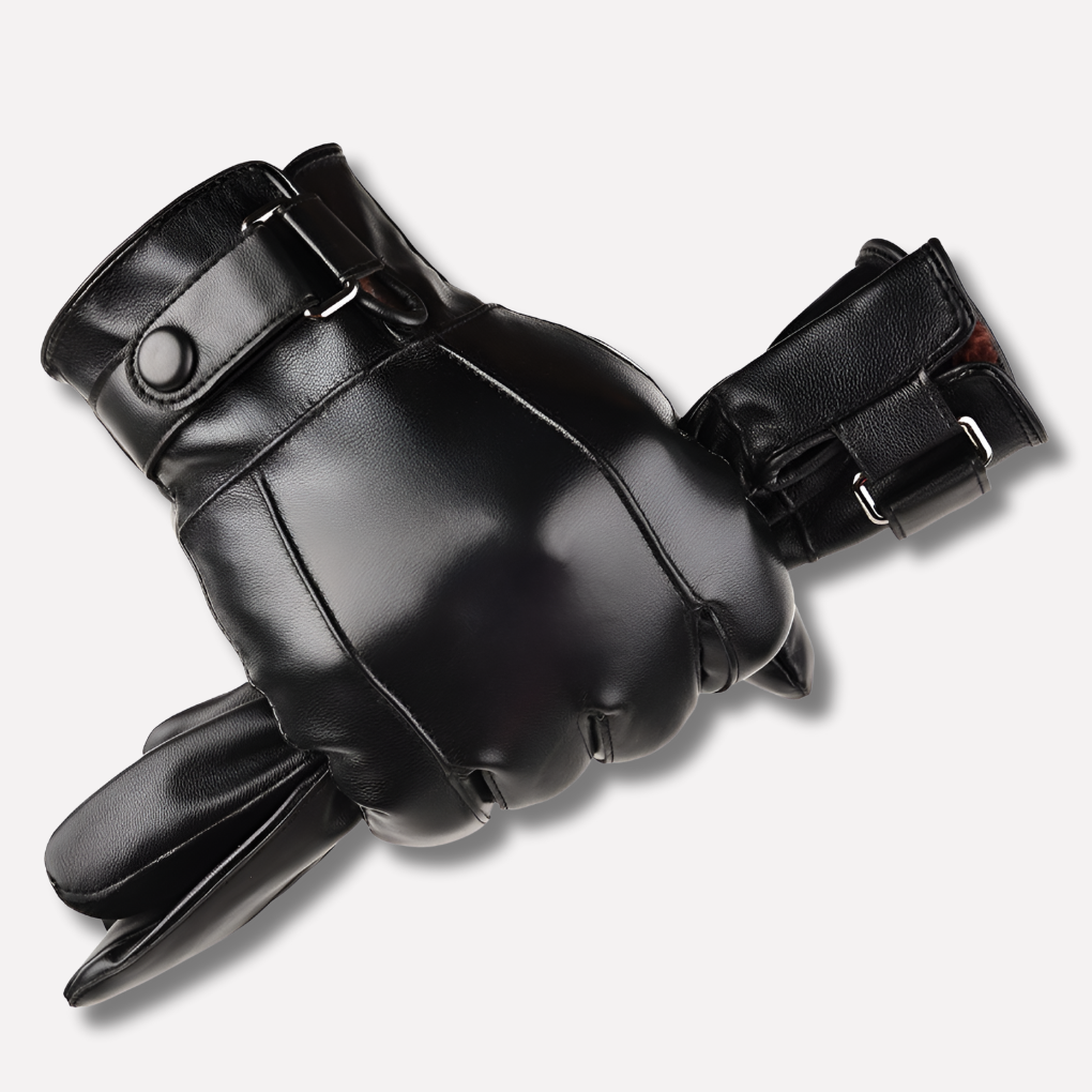 Men's premium black leather winter gloves, ideal for warmth and driving in cold weather conditions.