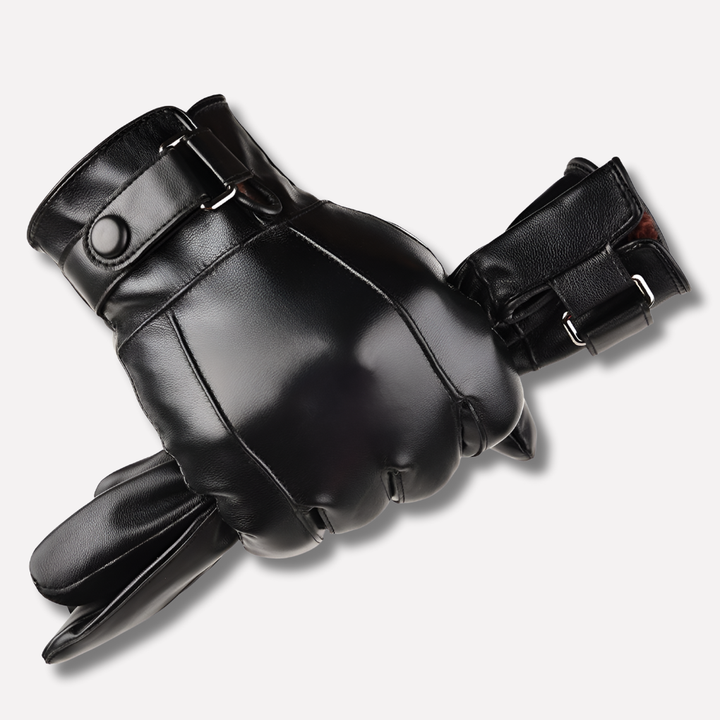 Men's premium black leather winter gloves, ideal for warmth and driving in cold weather conditions.