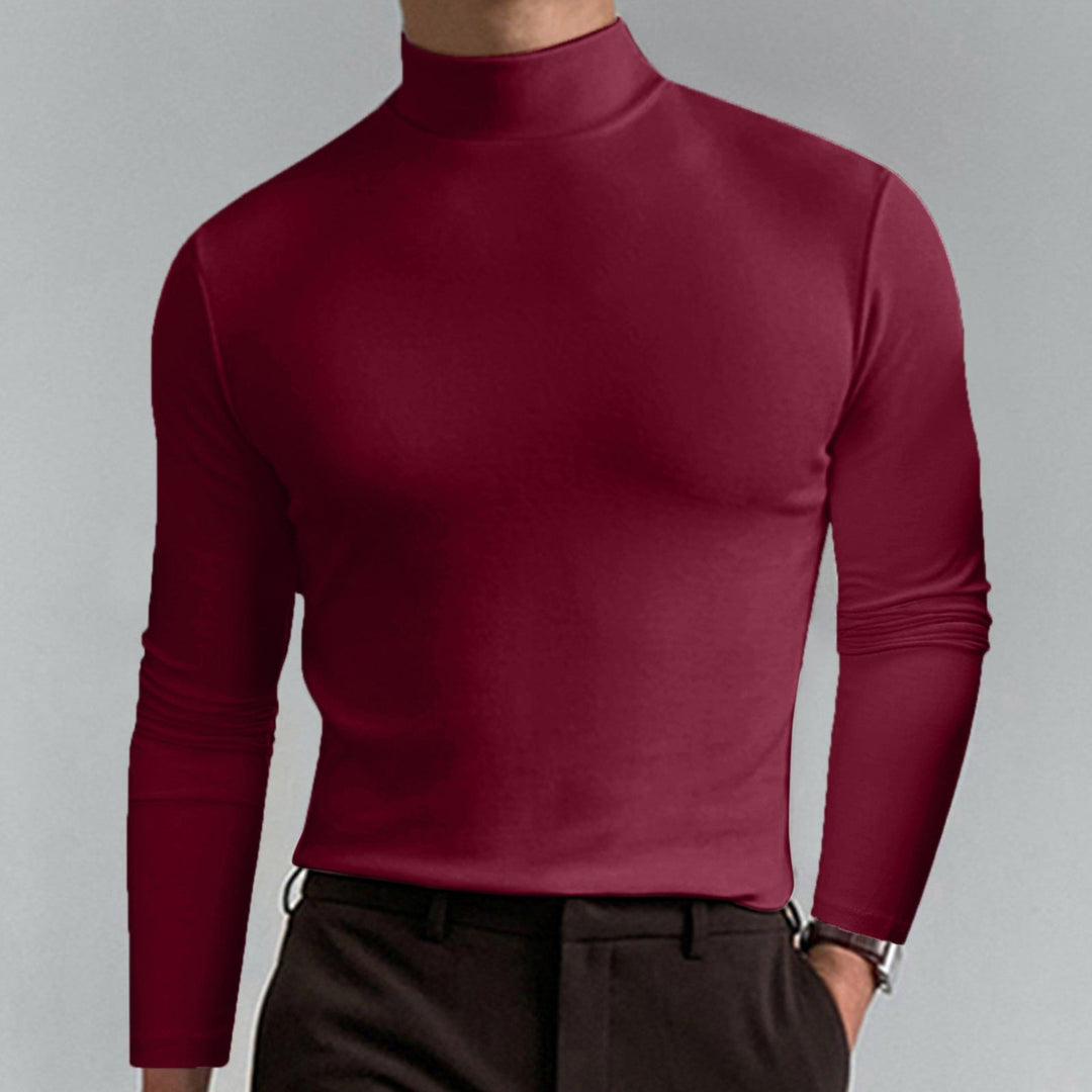 Stylish men's long sleeve turtleneck, a versatile top for modern winter fashion.