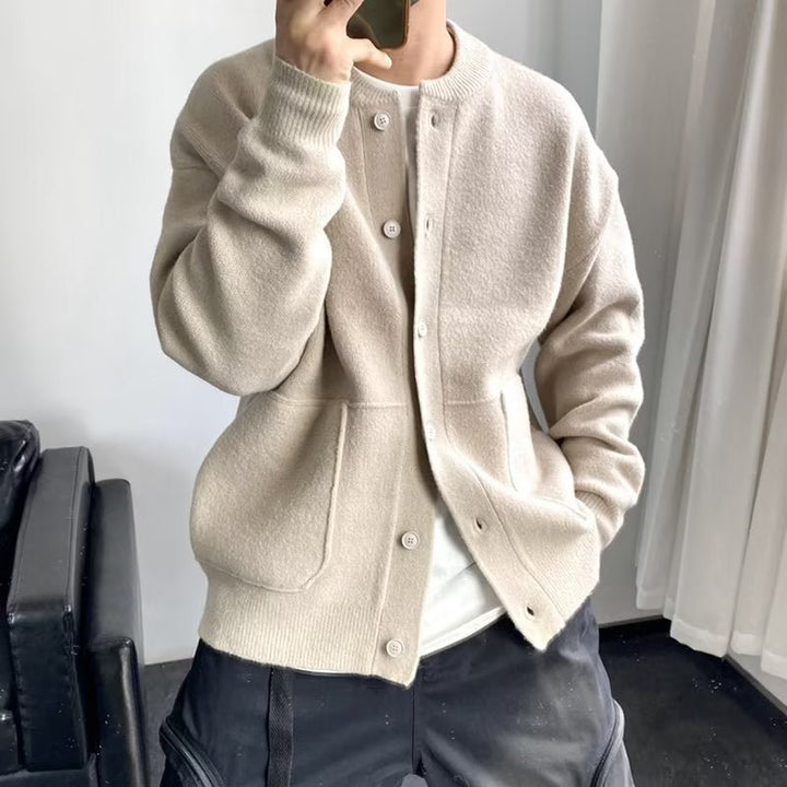 Soft fabric men's knitwear sweater in a comfortable, classic design, ideal for men's apparel.