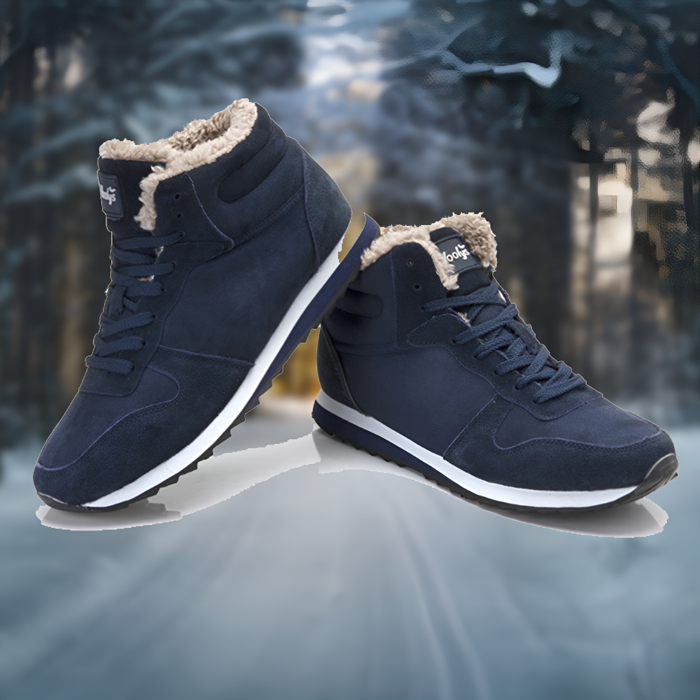Warm men's winter boots, insulated and waterproof, perfect for cold weather outdoor activities, side view.