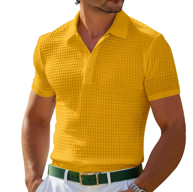 Soft knit men's polo shirt, short sleeve, vintage fashion. A premium choice for elegant casual wear.