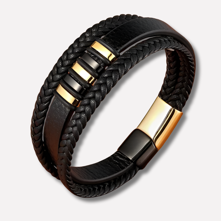 Men's premium leather and stainless steel bracelet with magnetic clasp, new masculine accessory.