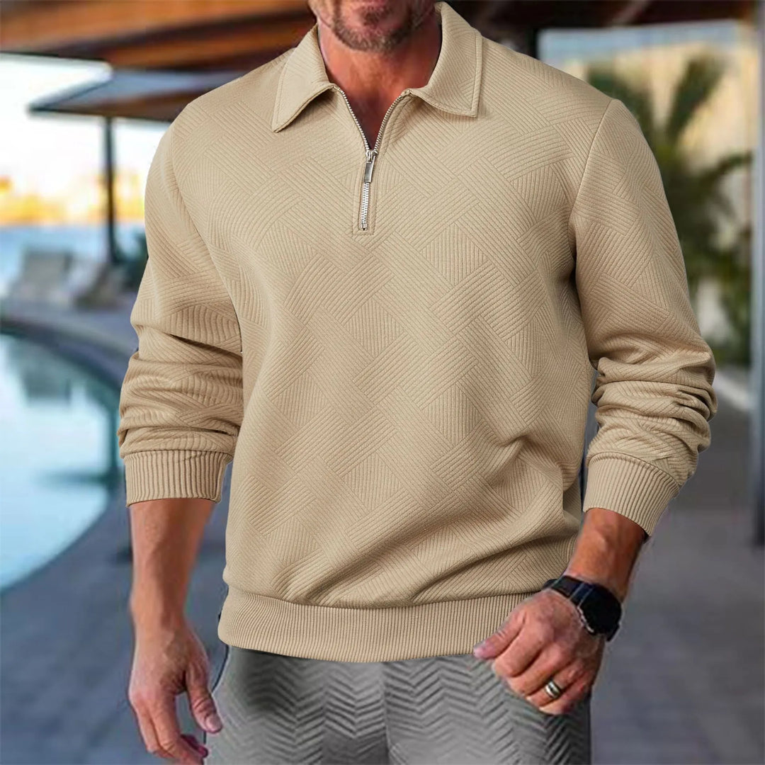Men's Premium Textured Quarter Zip Pullover, stylish long sleeve top for casual wear