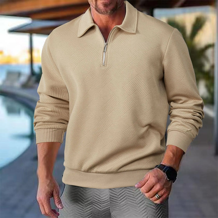 Men's Premium Textured Quarter Zip Pullover, stylish long sleeve top for casual wear