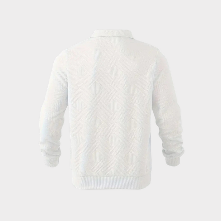 Detailed shot of zipper and collar on Men's Premium Textured Quarter Zip, quality menswear