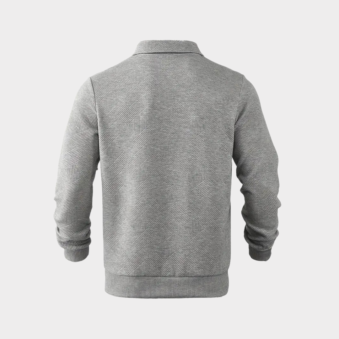 Close-up of textured knit fabric on Men's Quarter Zip Pullover, showcasing premium quality
