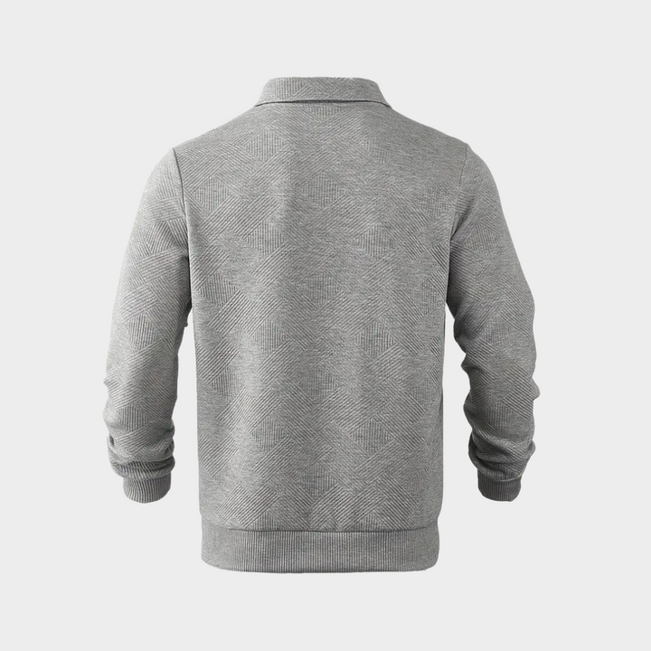 Close-up of textured knit fabric on Men's Quarter Zip Pullover, showcasing premium quality