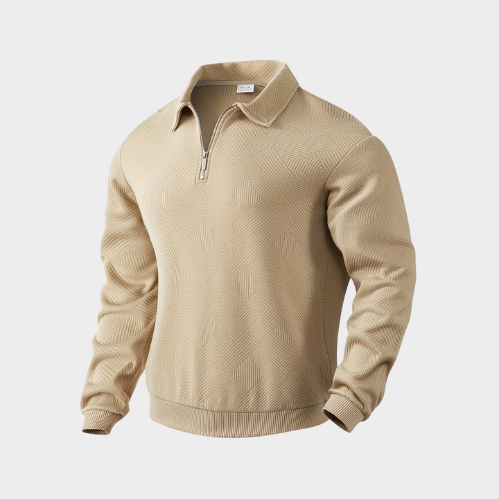 Men's fashion quarter zip pullover in a neutral color, perfect for everyday casual style