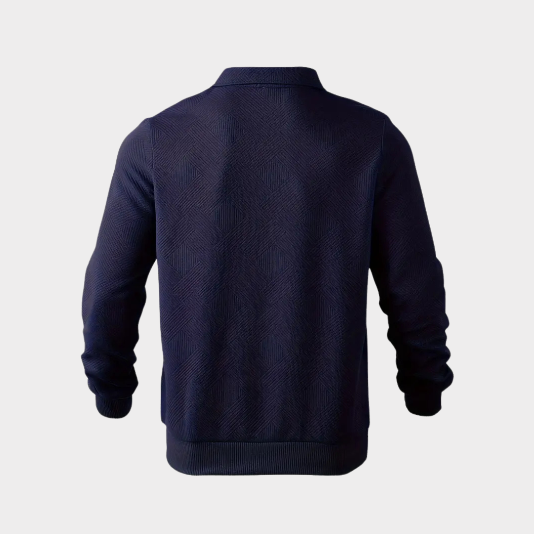 Men's casual long sleeve top with quarter zip detail, premium textured knit for comfort
