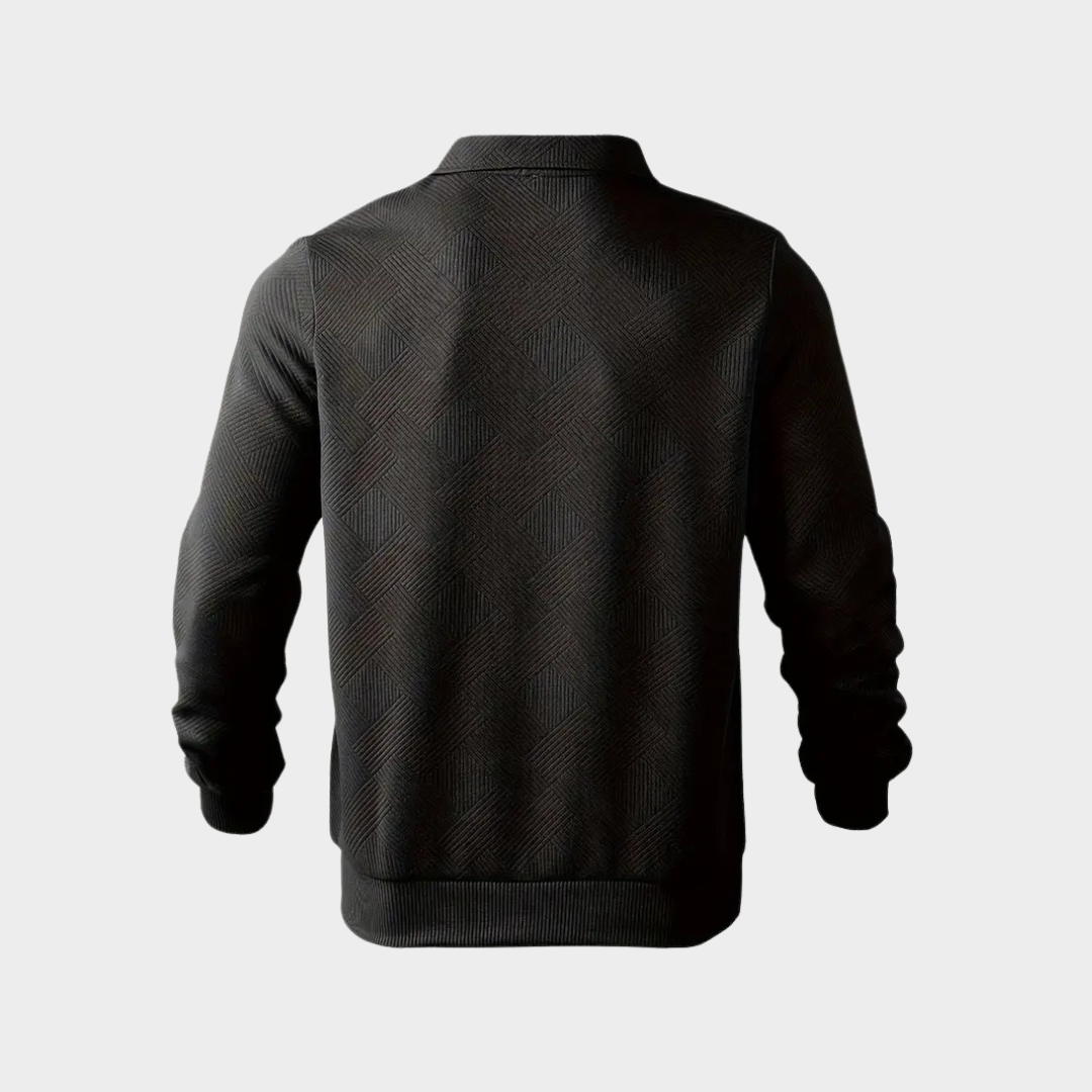 Folded Men's Premium Textured Quarter Zip Pullover, showcasing knit detail and rich color