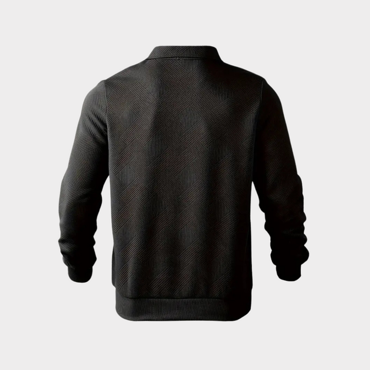 Folded Men's Premium Textured Quarter Zip Pullover, showcasing knit detail and rich color
