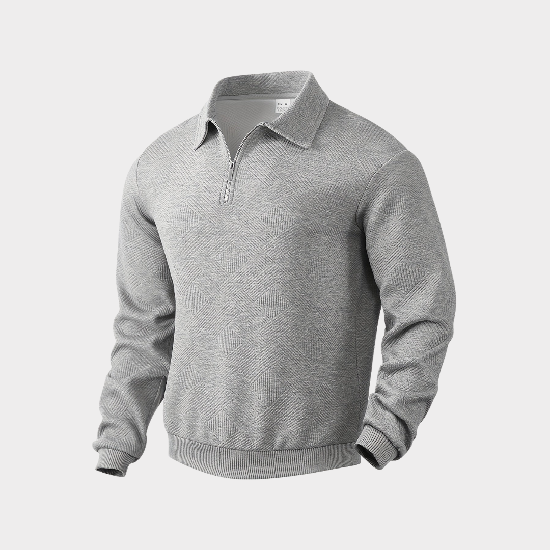 Back view of Men's Quarter Zip Pullover, clean design and textured finish for men's fashion