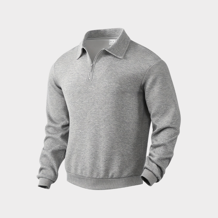 Back view of Men's Quarter Zip Pullover, clean design and textured finish for men's fashion