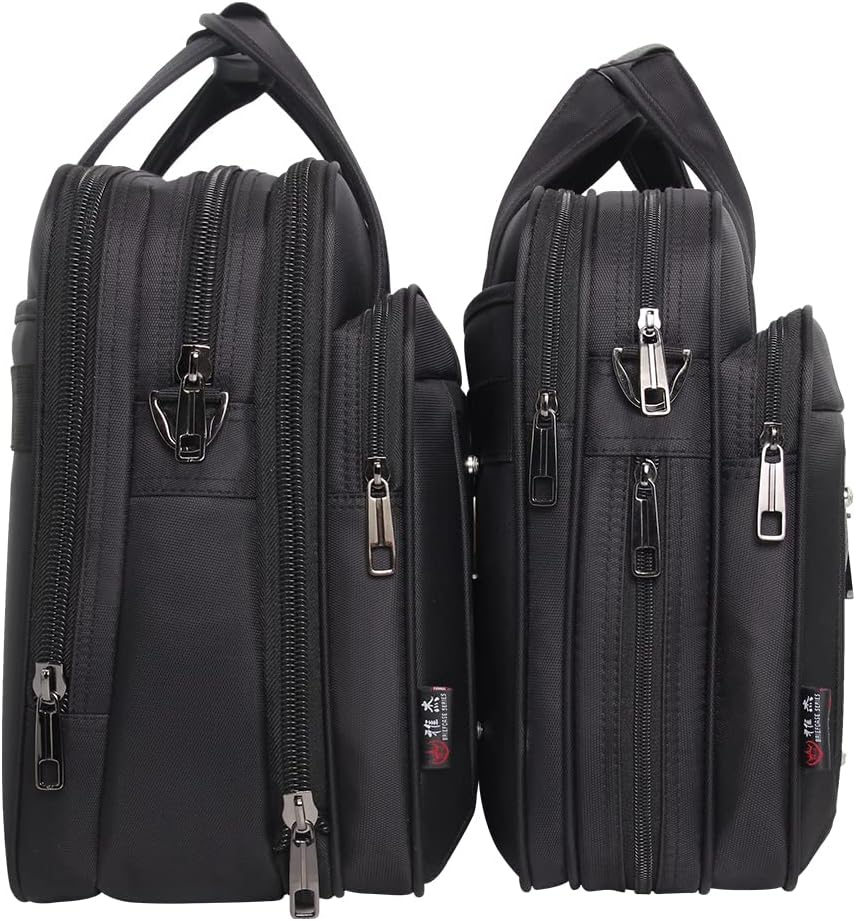 Sleek men's canvas laptop bag with organized compartments for business travel.
