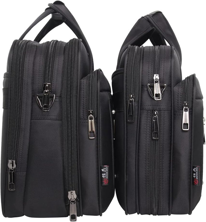 Sleek men's canvas laptop bag with organized compartments for business travel.