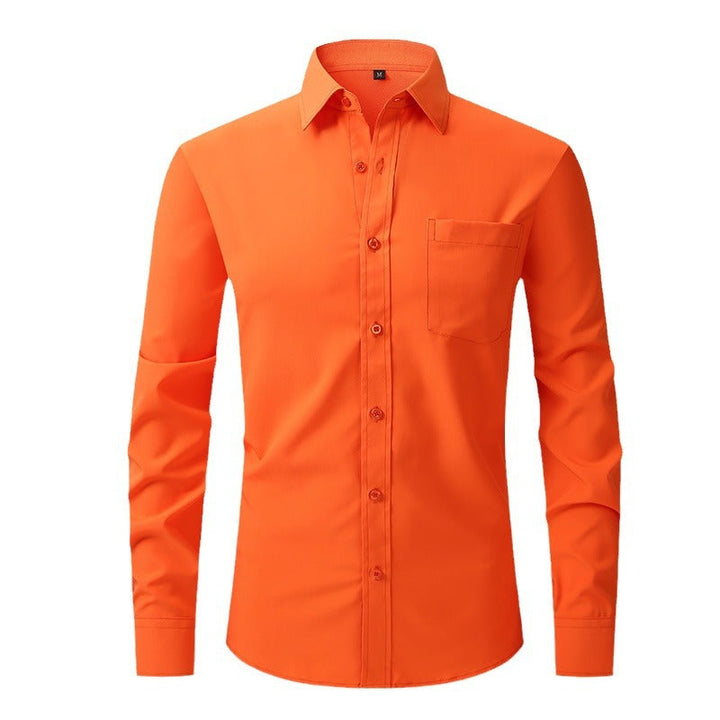 Blue men's dress shirt, long sleeve, button-down, smart casual & professional office wear.