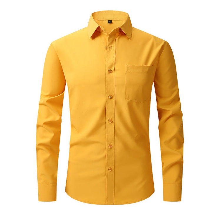 Elegant black men's dress shirt, versatile for professional meetings or evening events.