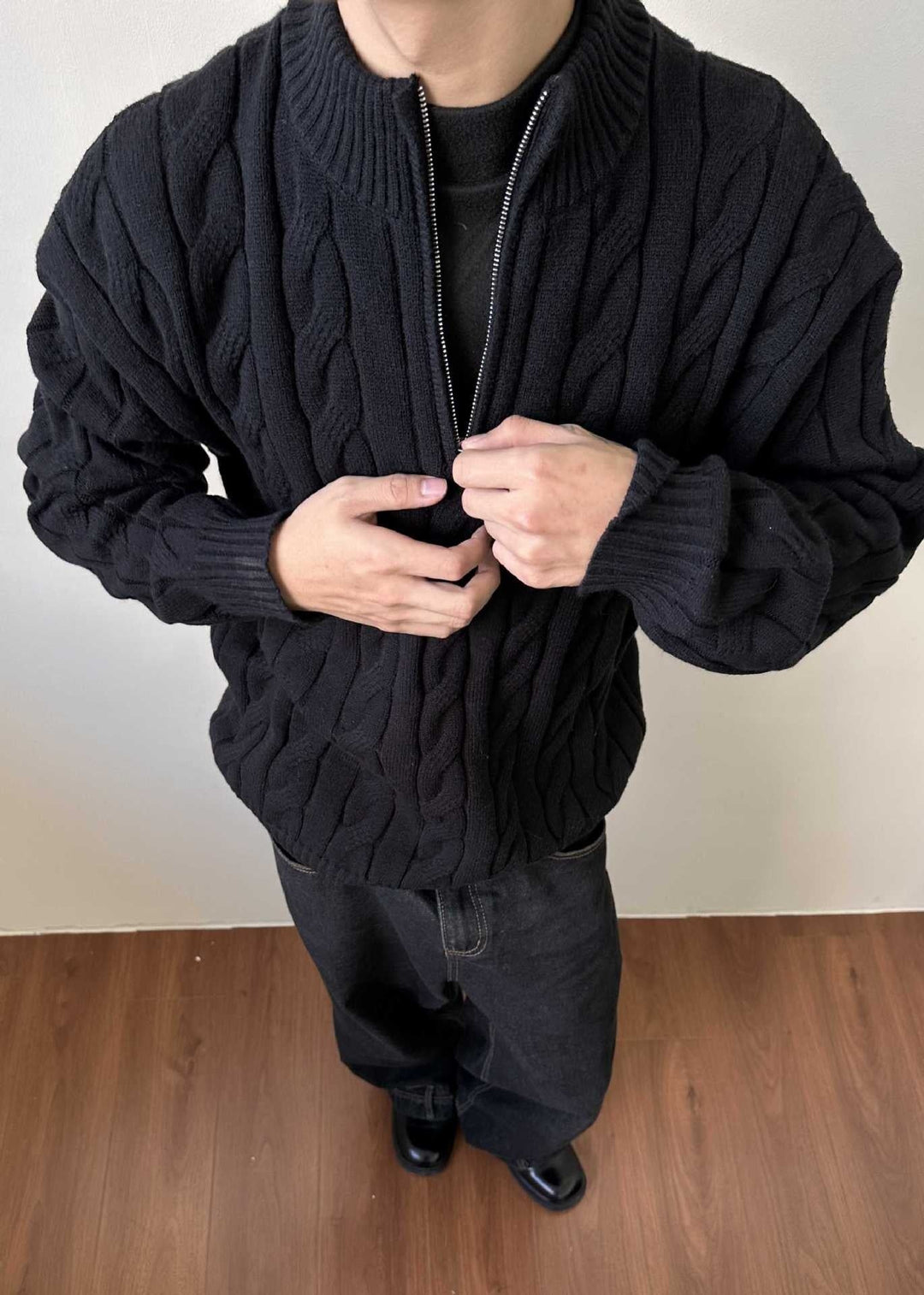 Detailed cable knit men's sweater with quarter-zip. Soft, warm knitwear for ultimate comfort.
