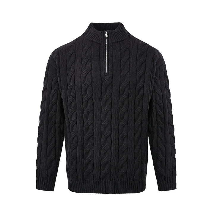High-quality men's quarter-zip cable knit sweater. Provides warmth & classic style for any occasion.