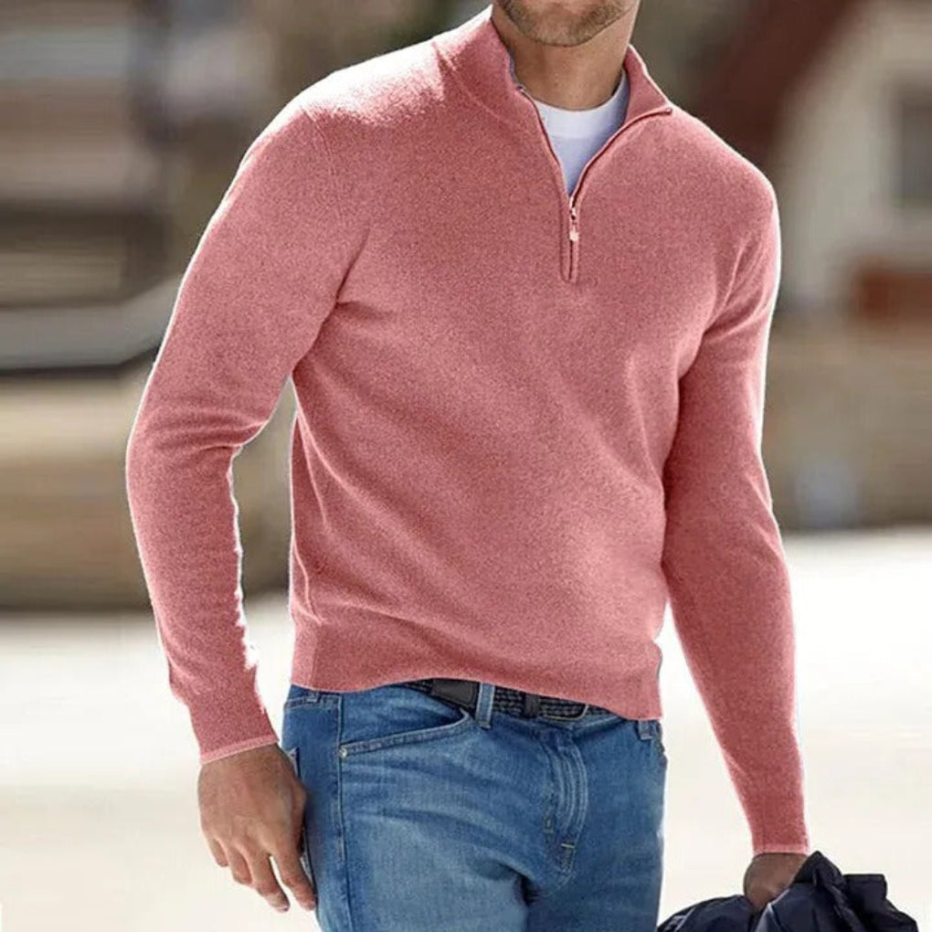 Men's quarter-zip knit pullover sweater, charcoal gray, perfect for casual wear.