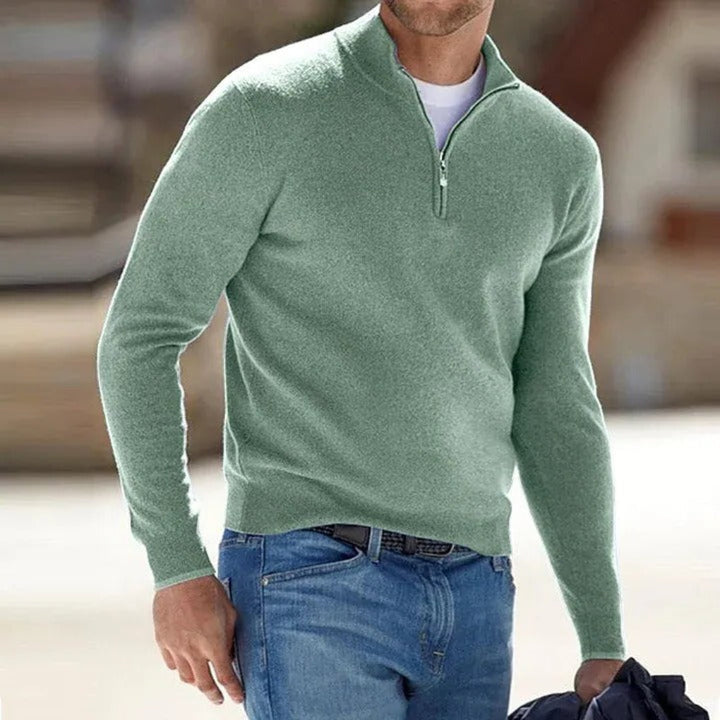 Men's casual quarter-zip knit sweater, shown modeled for a relaxed, everyday look.
