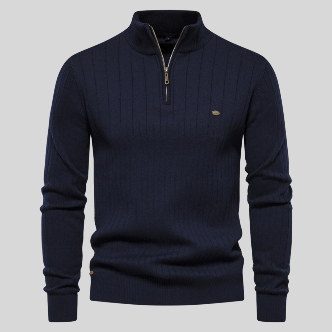 Classic men's quarter zip long sleeve pullover. Essential for winter layering & fall fashion.