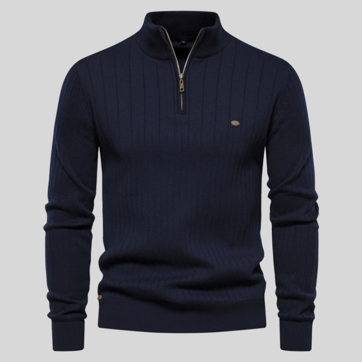 Classic men's quarter zip long sleeve pullover. Essential for winter layering & fall fashion.