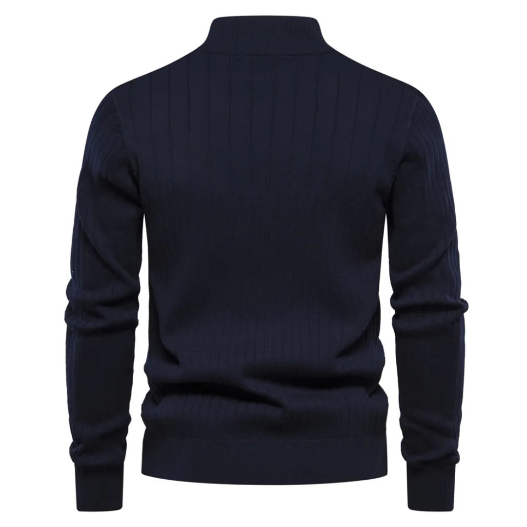 Stylish men's fitted quarter zip long sleeve sweater. Perfect for fall/winter fashion & layering.