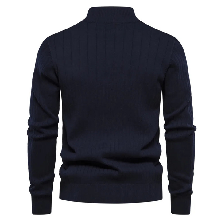 Stylish men's fitted quarter zip long sleeve sweater. Perfect for fall/winter fashion & layering.