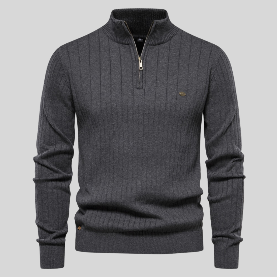 Men's mock neck quarter zip long sleeve sweater. Great for a smart casual look or winter style.