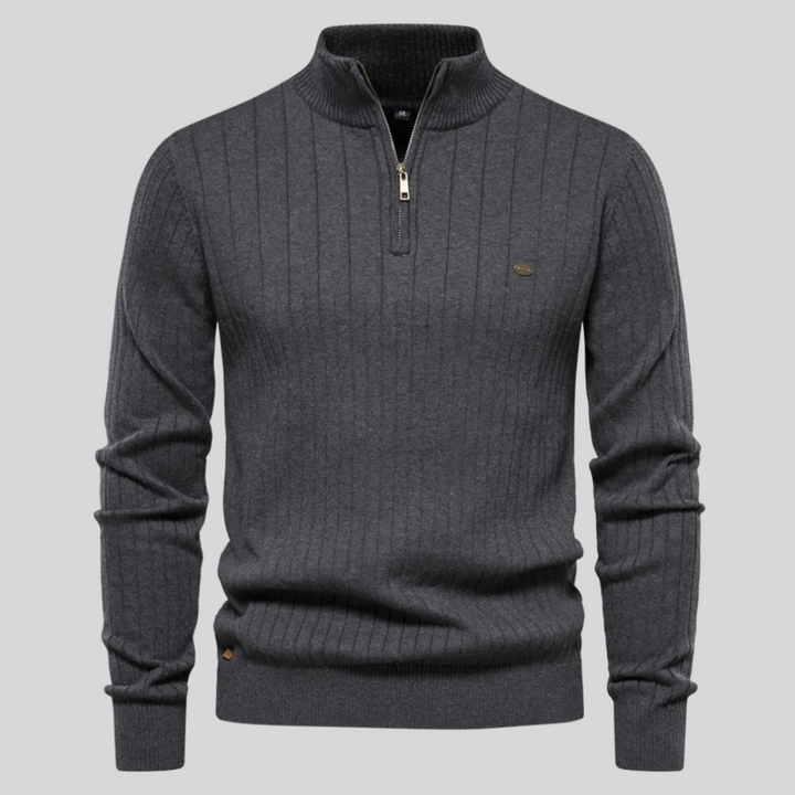 Men's mock neck quarter zip long sleeve sweater. Great for a smart casual look or winter style.