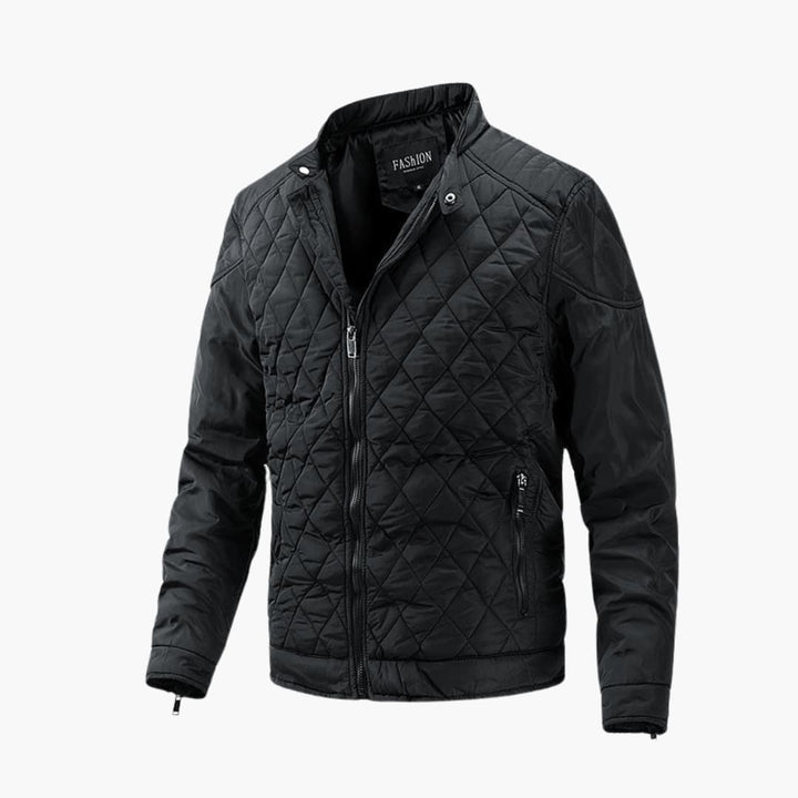 Men's quilted casual bomber jacket in a stylish dark color, perfect for fall and mild winter outerwear.