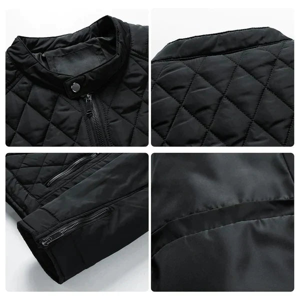 Stylish men's lightweight quilted bomber jacket with a comfortable fit and durable zipper, great for fall/winter.
