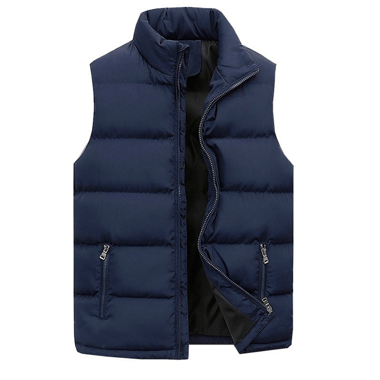 Warm men's puffer vest. Casual quilted sleeveless jacket for winter outerwear, perfect for layering.