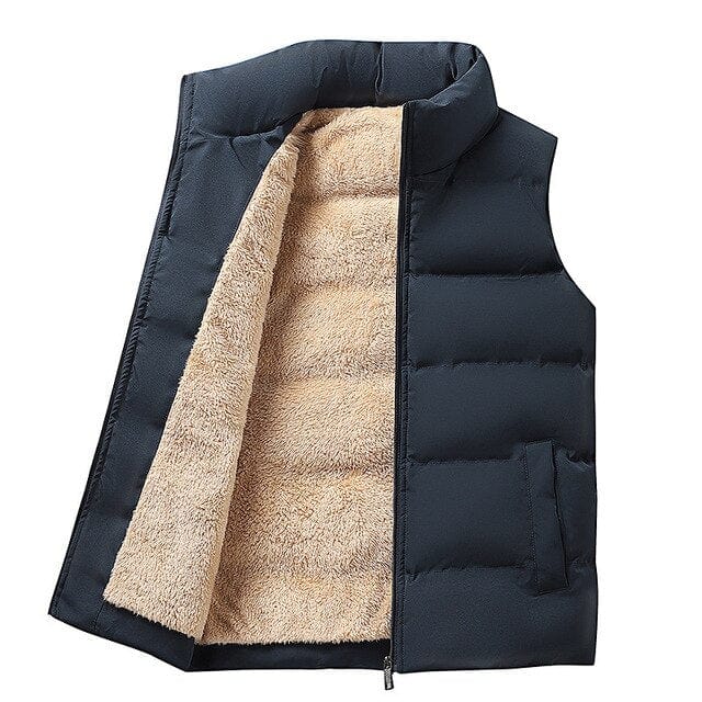 Men's quilted puffer vest for cold weather layering. Stylish & warm sleeveless jacket, perfect for winter outerwear.
