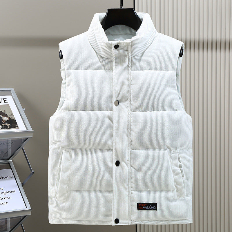 Warm men's puffer vest, sleeveless and quilted for comfort. Ideal winter fashion outerwear for men.