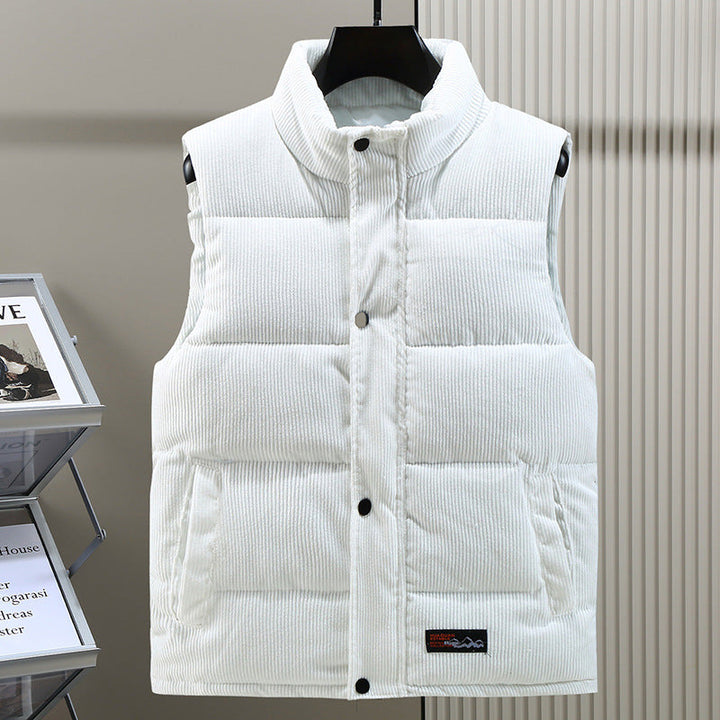 Warm men's puffer vest, sleeveless and quilted for comfort. Ideal winter fashion outerwear for men.