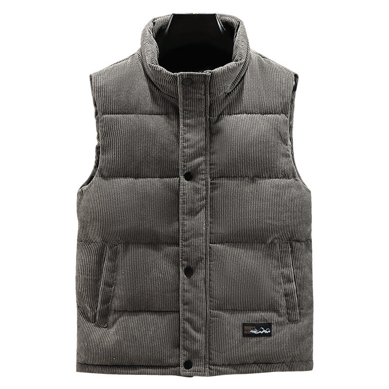 Men's stylish sleeveless puffer vest, quilted for warmth. Essential casual outerwear for cold weather layering.