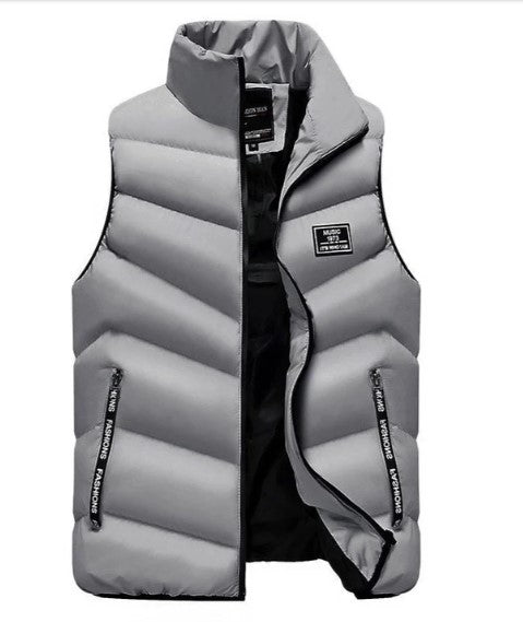 Classic men's quilted puffer vest for layering, offering warmth and a sleek casual look.
