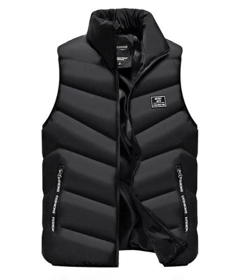 Modern men's fashion quilted puffer vest with stand collar, a stylish addition to winter outerwear.
