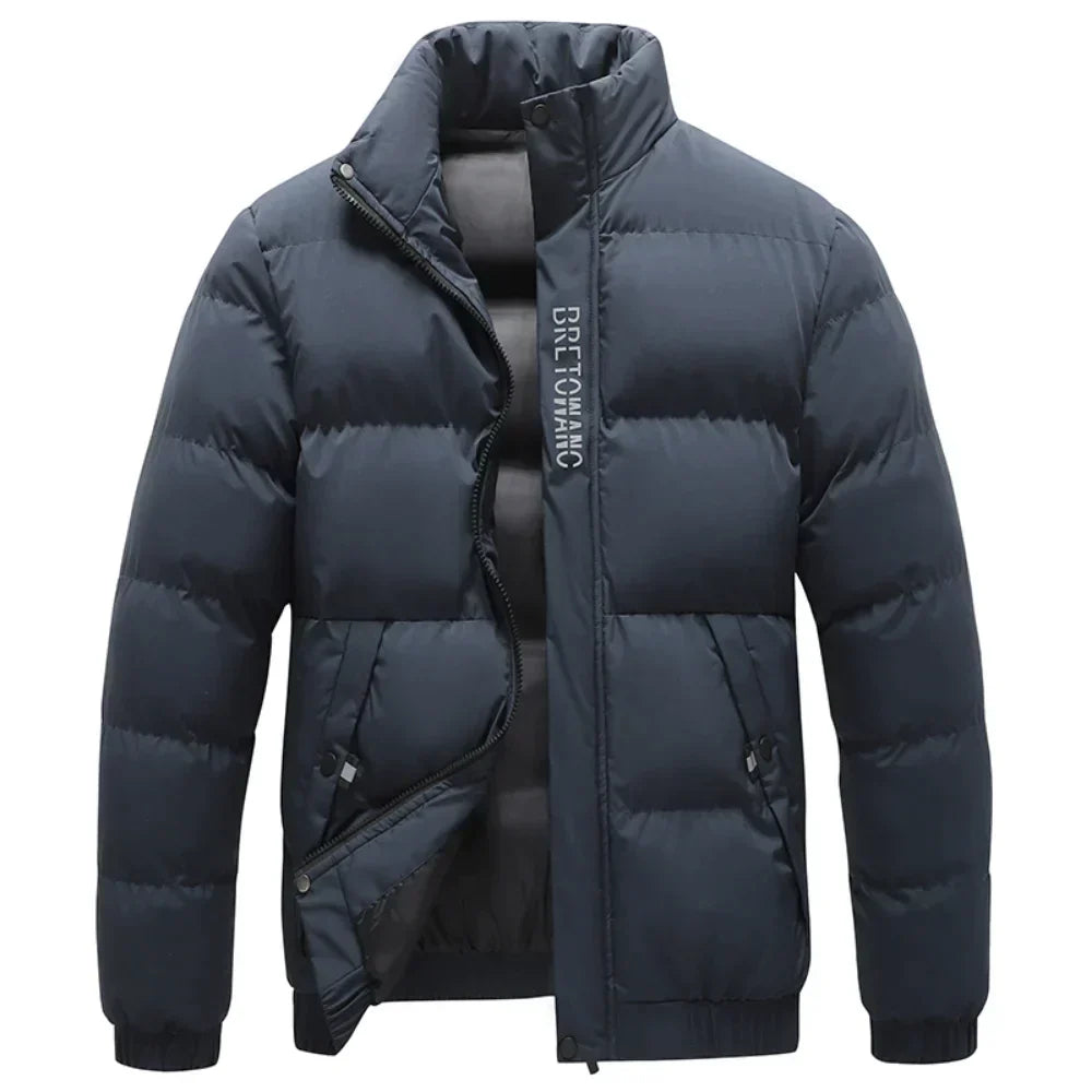 Men's Quilted Puffer Winter Jacket, warm and stylish casual outerwear for cold weather.