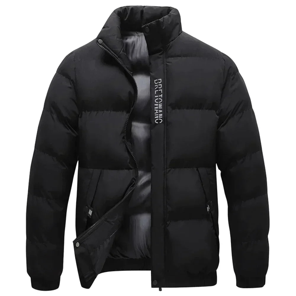 Warm Men's Quilted Puffer Winter Coat, a stylish everyday jacket for cold weather fashion.