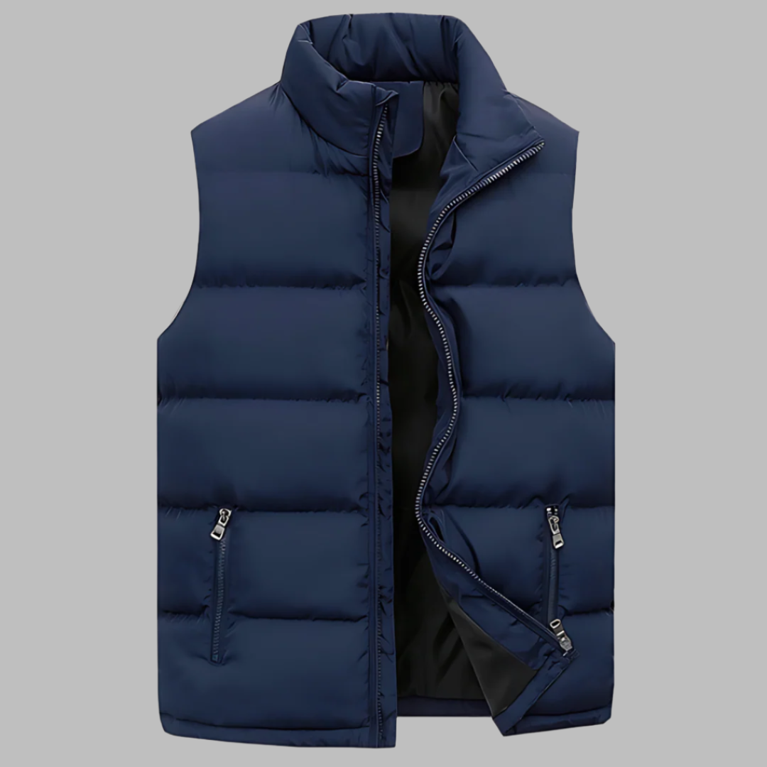 New men's quilted vest, thermal broadcloth bodywarmer, perfect for layering in cold weather fashion.