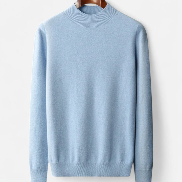 Men's refined half-turtleneck sweater, timeless classic pullover for elegant winter style.