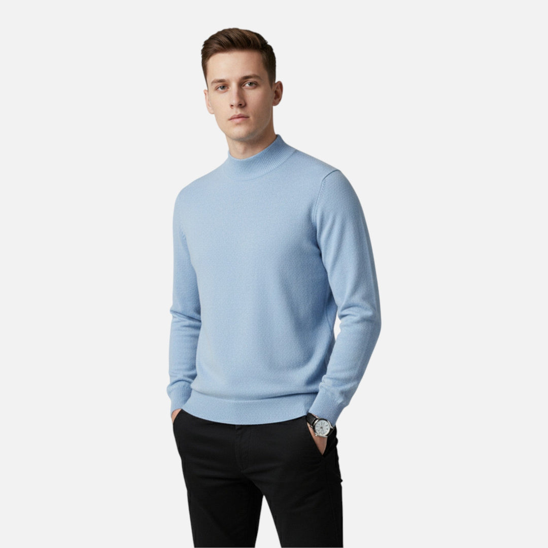 Warm men's half-turtleneck sweater, ideal for casual or formal winter fashion.