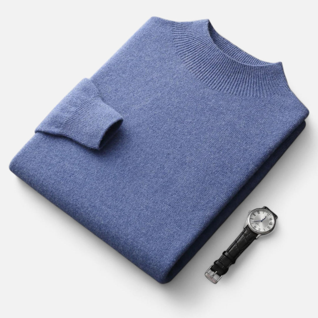 Stylish men's half-turtleneck pullover, essential winterwear for classic casual style.