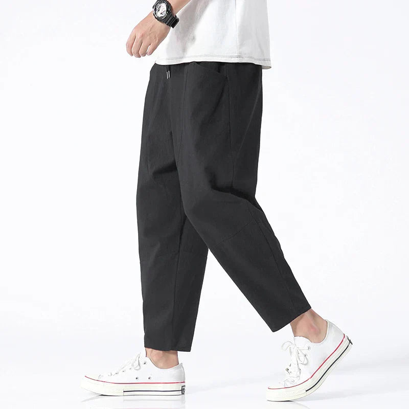 Comfortable men's ankle-length pants with a relaxed fit, ideal for casual summer fashion and daily apparel.